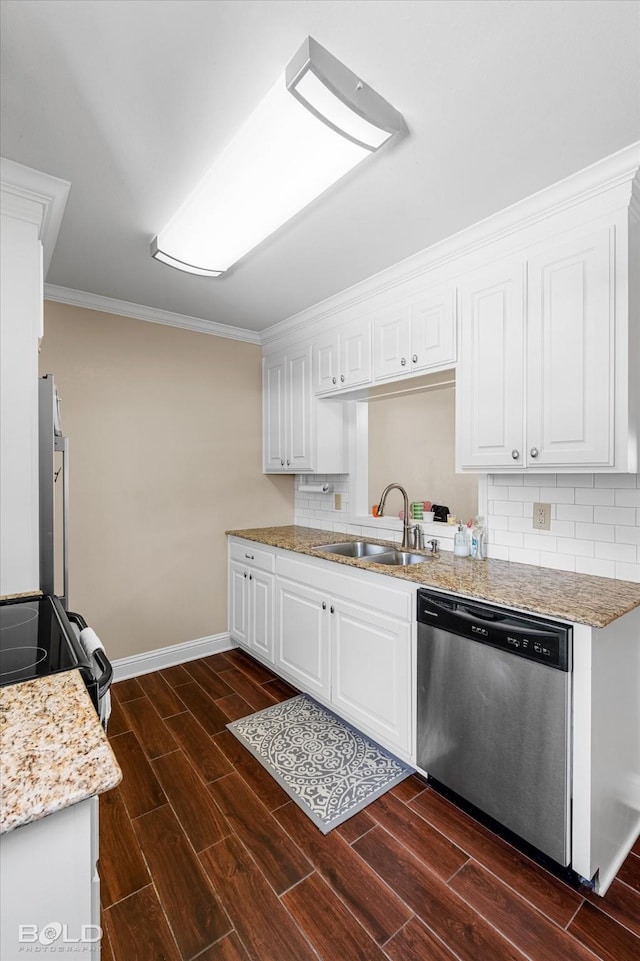 3820 Fairfield Ave, Shreveport, LA 71104 - kitchen with dishwasher, a sink, ornamental molding, wood tiled floors, and baseboards