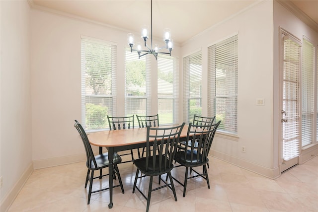 906 Glen Rose Dr, Allen, TX 75013 - dining space featuring ornamental molding, a chandelier, healthy amount of natural light, and baseboards
