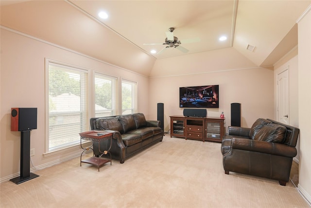 906 Glen Rose Dr, Allen, TX 75013 - living area featuring lofted ceiling, carpet flooring, ceiling fan, healthy amount of natural light, and baseboards