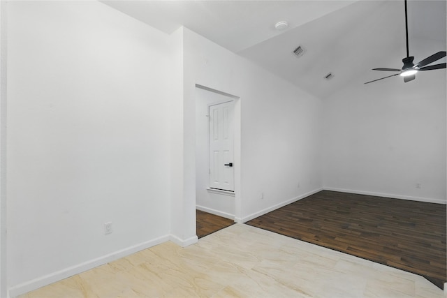 121 Collett Ct, Weatherford, TX 76088 - empty room with a ceiling fan, wood finished floors, baseboards, high vaulted ceiling, and a smoke detector
