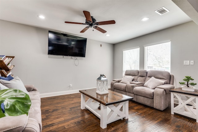 409 N Arizona, Celina, TX 75009 - living room with a ceiling fan, wood finished floors, recessed lighting, and baseboards