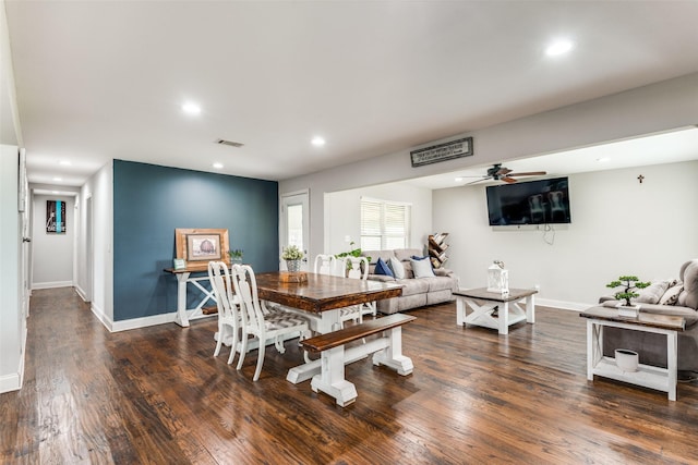 409 N Arizona, Celina, TX 75009 - dining area featuring ceiling fan, wood finished floors, recessed lighting, and baseboards