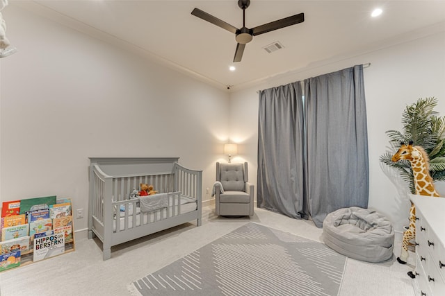 121 Sawgrass Dr, Heath, TX 75032 - bedroom with carpet flooring, recessed lighting, ceiling fan, and a crib