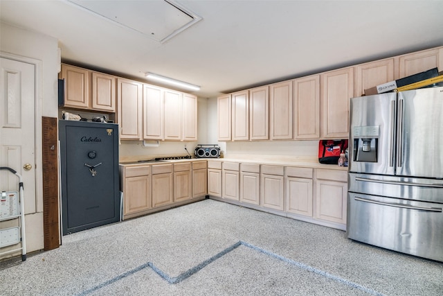 7227 N Stone Meadow Cir, Rowlett, TX 75088 - kitchen featuring stainless steel fridge, light brown cabinetry, and light countertops