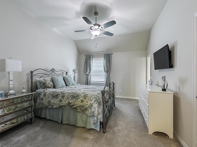 3644 Benchmark Ln, Frisco, TX 75034 - bedroom with carpet floors, lofted ceiling, and a ceiling fan