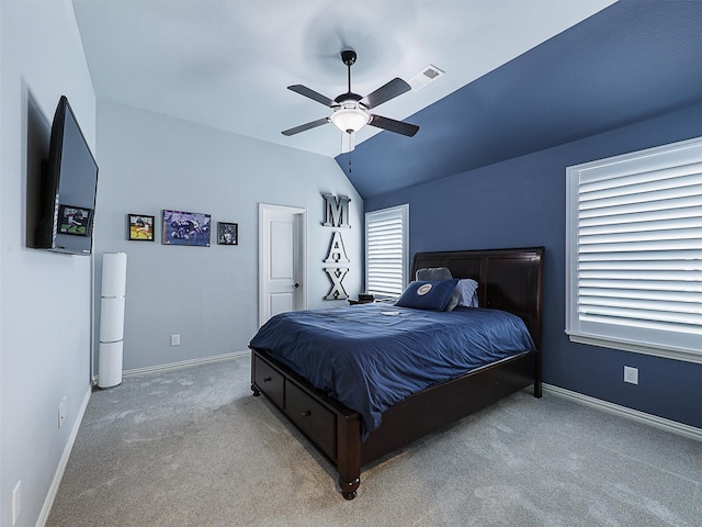 3644 Benchmark Ln, Frisco, TX 75034 - bedroom featuring carpet flooring, vaulted ceiling, and ceiling fan