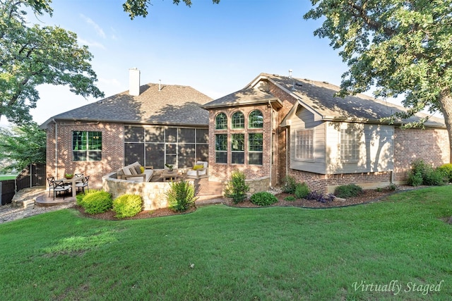 437 Monarch Hill Ct, Keller, TX 76248 - rear view of property with an outdoor living space, brick siding, a patio, and a lawn