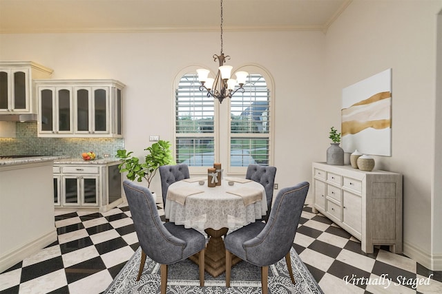 437 Monarch Hill Ct, Keller, TX 76248 - dining space with light floors, a chandelier, ornamental molding, and baseboards