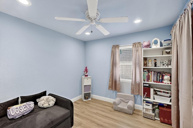 2226 Varsity Dr, Grand Prairie, TX 75051 - living area featuring wood finished floors, a ceiling fan, baseboards, and recessed lighting