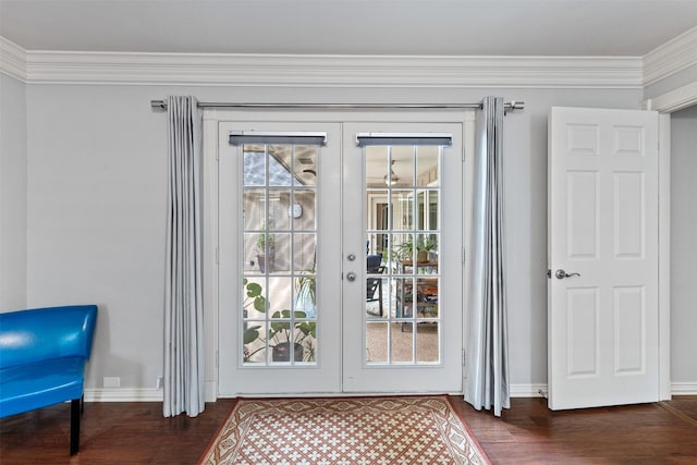 3616 Wandering Trl, Plano, TX 75075 - doorway to outside with french doors, ornamental molding, and wood finished floors