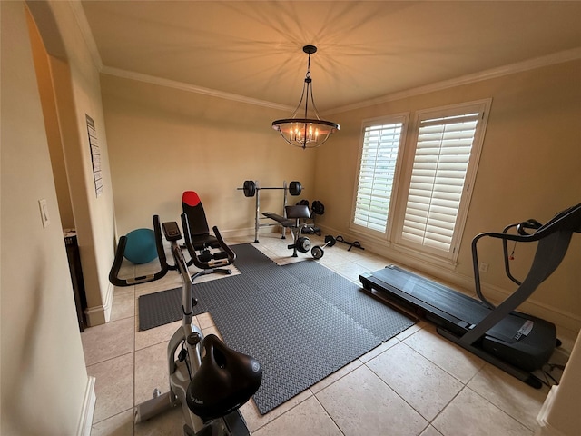 321 Bear Country Dr, Aledo, TX 76008 - exercise area with crown molding, baseboards, and a chandelier