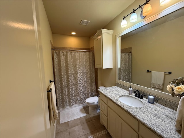 321 Bear Country Dr, Aledo, TX 76008 - full bathroom featuring vanity, tile patterned flooring, toilet, and recessed lighting
