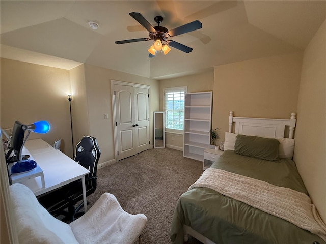 321 Bear Country Dr, Aledo, TX 76008 - carpeted bedroom featuring lofted ceiling, baseboards, ceiling fan, and a desk