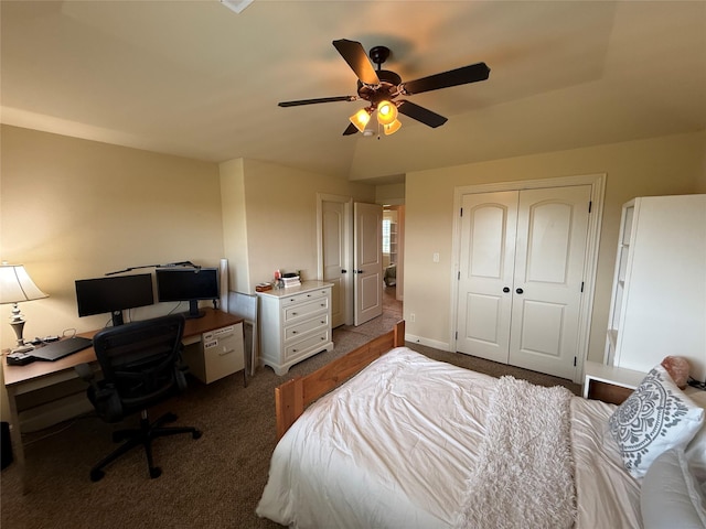 321 Bear Country Dr, Aledo, TX 76008 - carpeted bedroom featuring a closet, ceiling fan, a desk, and baseboards