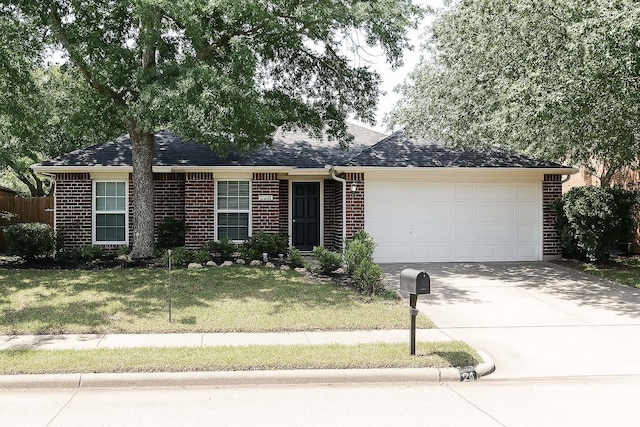 2519 Meadowview Dr, Corinth, TX 76210 - ranch-style house featuring brick siding, driveway, an attached garage, and a front yard