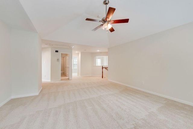 3232 Kent Dr, Flower Mound, TX 75022 - empty room with attic access, light carpet, high vaulted ceiling, and ceiling fan