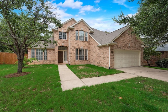 3232 Kent Dr, Flower Mound, TX 75022 - traditional-style home featuring brick siding, a garage, concrete driveway, and roof with shingles