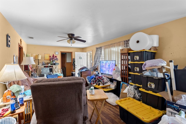 303 E Broadway St, Prosper, TX 75078 - living area featuring wood finished floors and a ceiling fan
