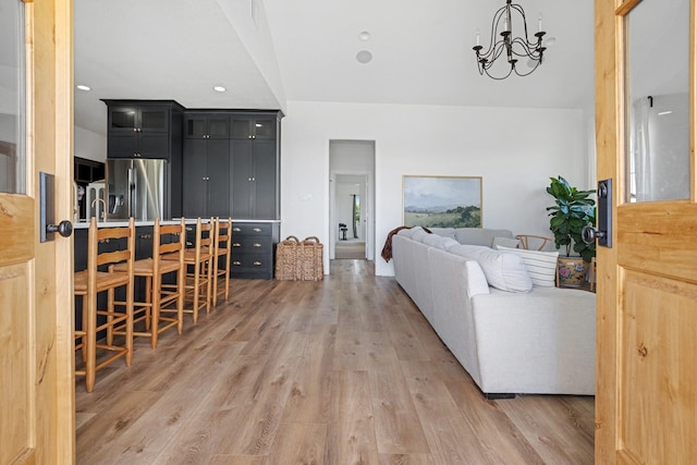 7954 Lax Dr, Fort Worth, TX 76126 - living room with light wood-style floors, a chandelier, and recessed lighting