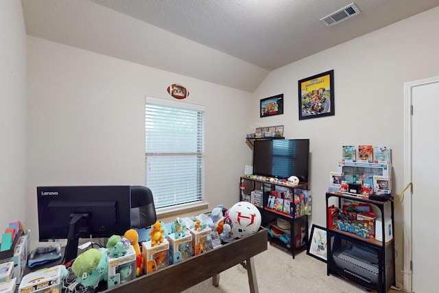 337 Grace Cir, Hurst, TX 76053 - carpeted office space featuring vaulted ceiling