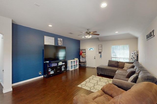 337 Grace Cir, Hurst, TX 76053 - living area with ceiling fan, wood finished floors, recessed lighting, and baseboards