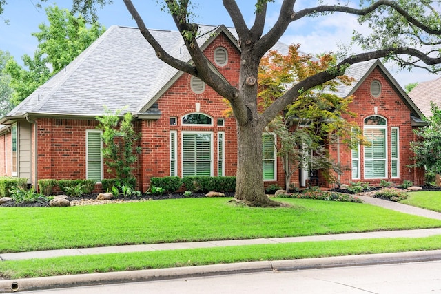 6717 Alcove Ln, Plano, TX 75024 - view of front facade with brick siding, a shingled roof, and a front lawn