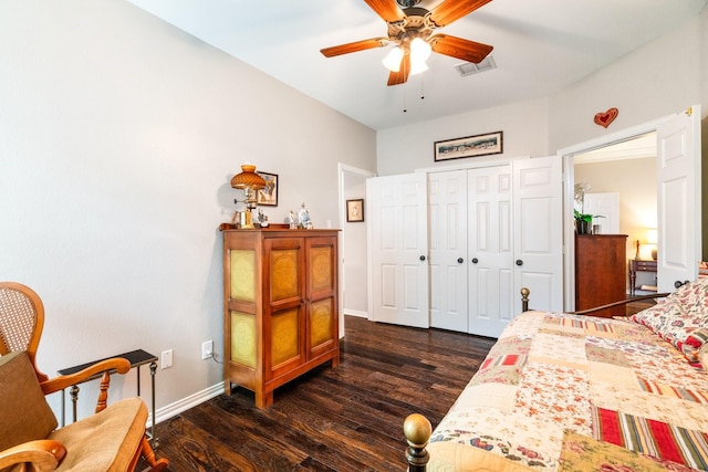 6717 Alcove Ln, Plano, TX 75024 - bedroom featuring dark wood finished floors, a closet, and a ceiling fan