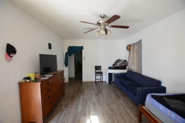 4413 Merida Ave, Fort Worth, TX 76115 - living room featuring ceiling fan and wood finished floors