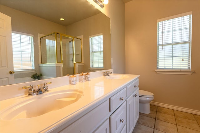 258 Pecan Hollow Cir, Anna, TX 75409 - full bathroom with a stall shower, double vanity, tile patterned flooring, and recessed lighting