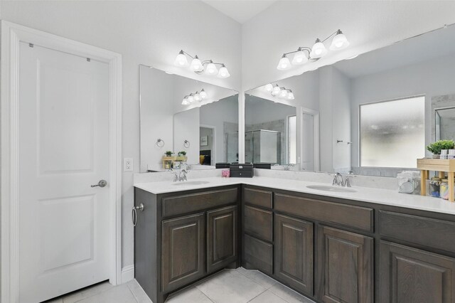 14825 Complacent Way, Aledo, TX 76008 - bathroom with tile patterned flooring, a shower with door, and double vanity