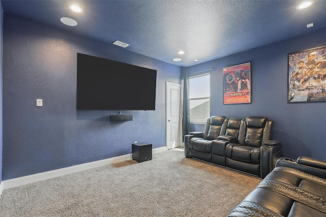 14825 Complacent Way, Aledo, TX 76008 - carpeted cinema featuring a textured wall, recessed lighting, baseboards, and a textured ceiling