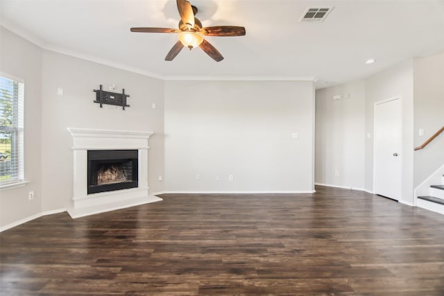 6321 Stone Lake Dr, Fort Worth, TX 76179 - unfurnished living room with ceiling fan, a fireplace with raised hearth, stairway, wood finished floors, and baseboards