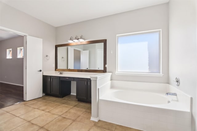 6321 Stone Lake Dr, Fort Worth, TX 76179 - bathroom featuring a bath, vanity, and tile patterned flooring