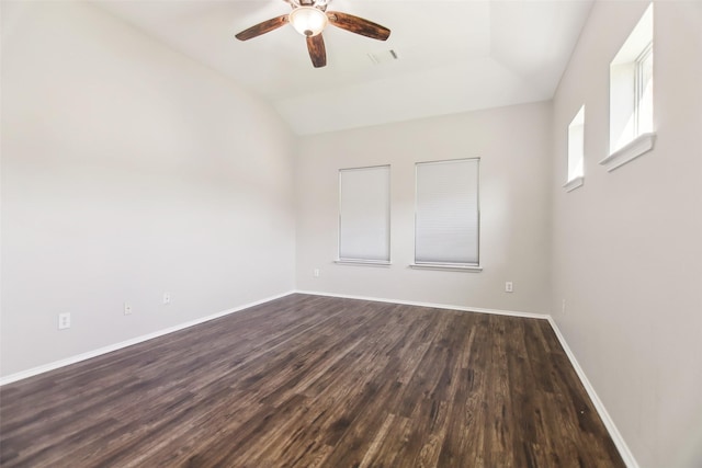 6321 Stone Lake Dr, Fort Worth, TX 76179 - unfurnished room with vaulted ceiling, dark wood-style flooring, a ceiling fan, and baseboards