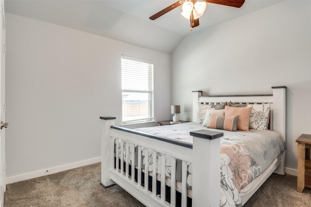 3118 Oak Crest Dr, Royse City, TX 75189 - bedroom featuring carpet floors, lofted ceiling, baseboards, and a ceiling fan