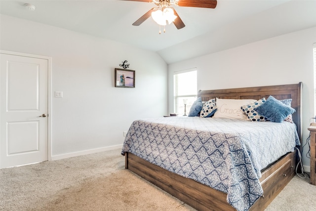 3118 Oak Crest Dr, Royse City, TX 75189 - bedroom with carpet, vaulted ceiling, baseboards, and ceiling fan