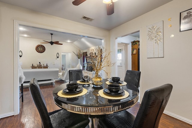 300 Burtonwood Cir, Ovilla, TX 75154 - dining room featuring ceiling fan, wood finished floors, baseboards, and lofted ceiling