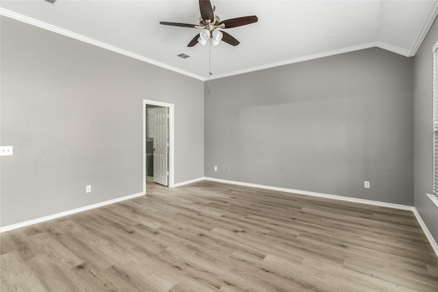 7500 Archer Way, Mckinney, TX 75072 - unfurnished room featuring a ceiling fan, ornamental molding, baseboards, wood finished floors, and lofted ceiling