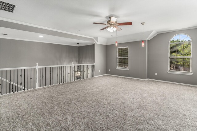 7500 Archer Way, Mckinney, TX 75072 - carpeted empty room with ceiling fan, ornamental molding, baseboards, and recessed lighting