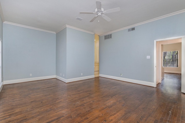 10416 High Hollows Dr Unit 232, Dallas, TX 75230 - unfurnished room featuring ceiling fan, ornamental molding, dark wood-style flooring, and baseboards