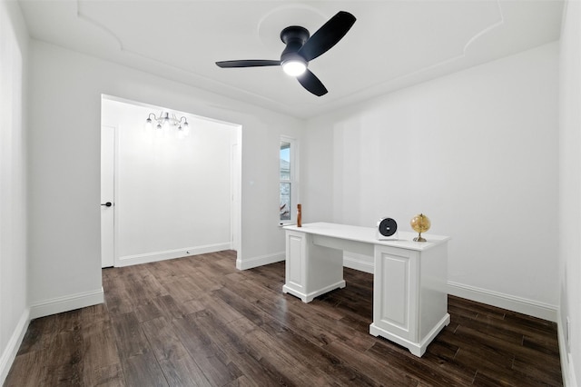 2428 Meadow Crk, Bedford, TX 76021 - unfurnished office featuring dark wood-style flooring and a ceiling fan