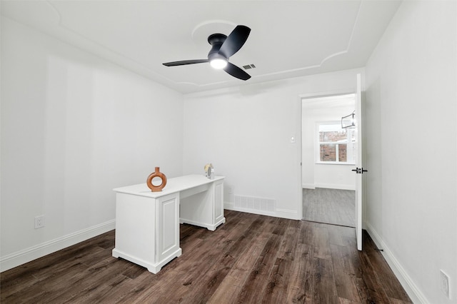 2428 Meadow Crk, Bedford, TX 76021 - unfurnished office featuring dark wood-style flooring and ceiling fan