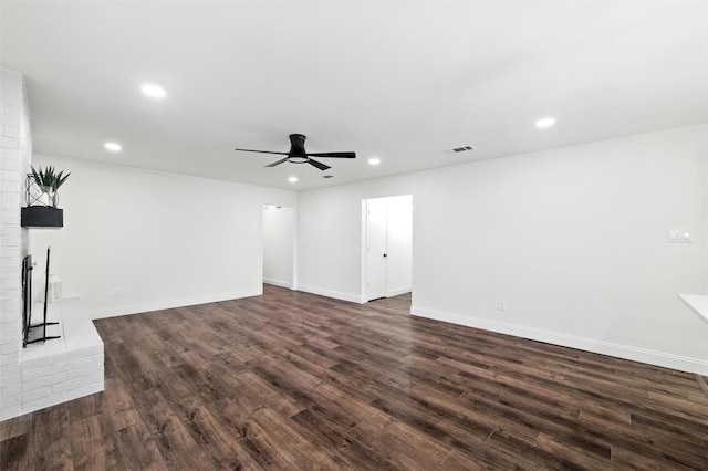 2428 Meadow Crk, Bedford, TX 76021 - unfurnished living room with a ceiling fan, recessed lighting, and dark wood-style flooring