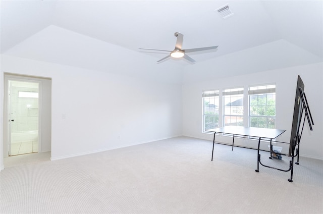 1106 Timbercreek Dr, Allen, TX 75002 - unfurnished office featuring light colored carpet, vaulted ceiling, and ceiling fan