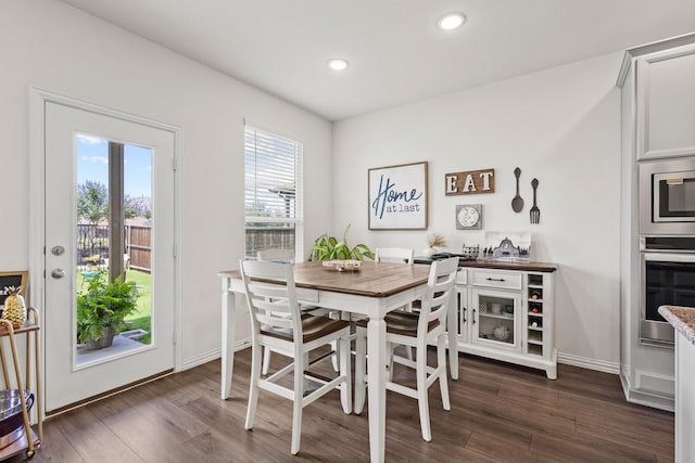 1021 Adelyn St, Anna, TX 75409 - dining space with dark wood finished floors, recessed lighting, and baseboards
