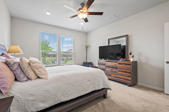 1021 Adelyn St, Anna, TX 75409 - bedroom featuring light carpet, baseboards, a ceiling fan, and recessed lighting