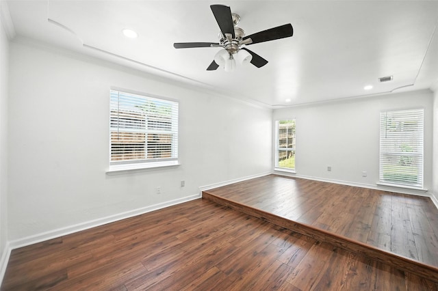 2005 Stacey Ct, Arlington, TX 76013 - spare room featuring wood-type flooring, ornamental molding, a ceiling fan, and recessed lighting
