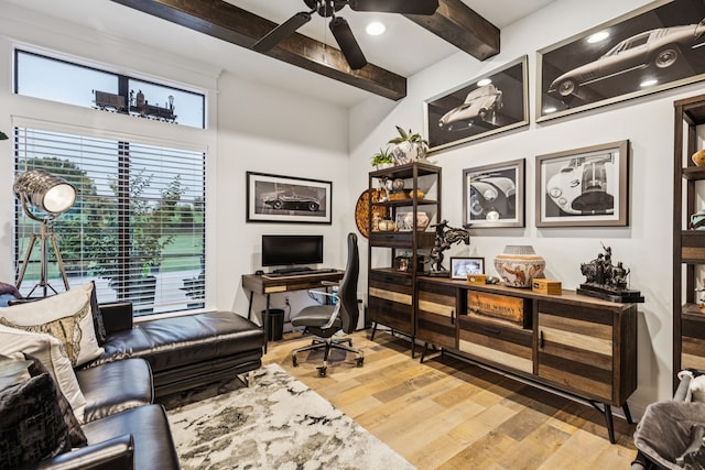 1001 Colina Vista Ln, Crowley, TX 76036 - office space with wood finished floors, ceiling fan, and beam ceiling