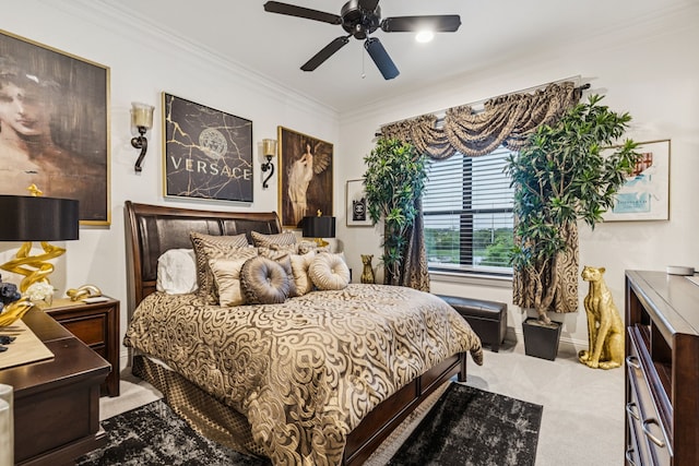 1001 Colina Vista Ln, Crowley, TX 76036 - bedroom with carpet floors, crown molding, and a ceiling fan