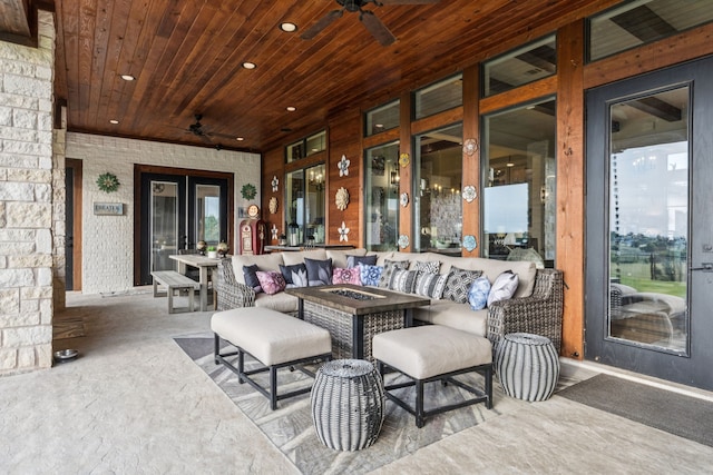 1001 Colina Vista Ln, Crowley, TX 76036 - view of patio with a ceiling fan and an outdoor fire pit
